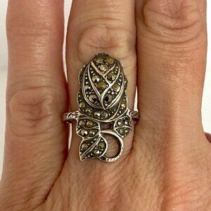 VTG Sterling Silver 925 Art Deco Style Marcasite Flower Rose Ring Sz 5.75